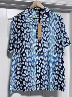 NWT Ksubi Ultra Leo Resort SS Shirt Multi Blue Leopard Print Mens Size Large